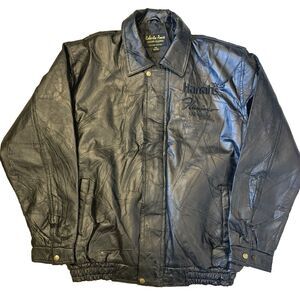 Roberto Amee Genuine Leather Patchwork Bomber Jacket Mens XXL Harrahs logo Vegas